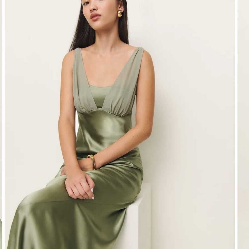 Reformation Lune Dress in Artichoke - 100% Silk - Picture 3 of 6